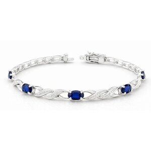 Created 2.70 Cts Blue Sapphire Bracelet .925 Silver